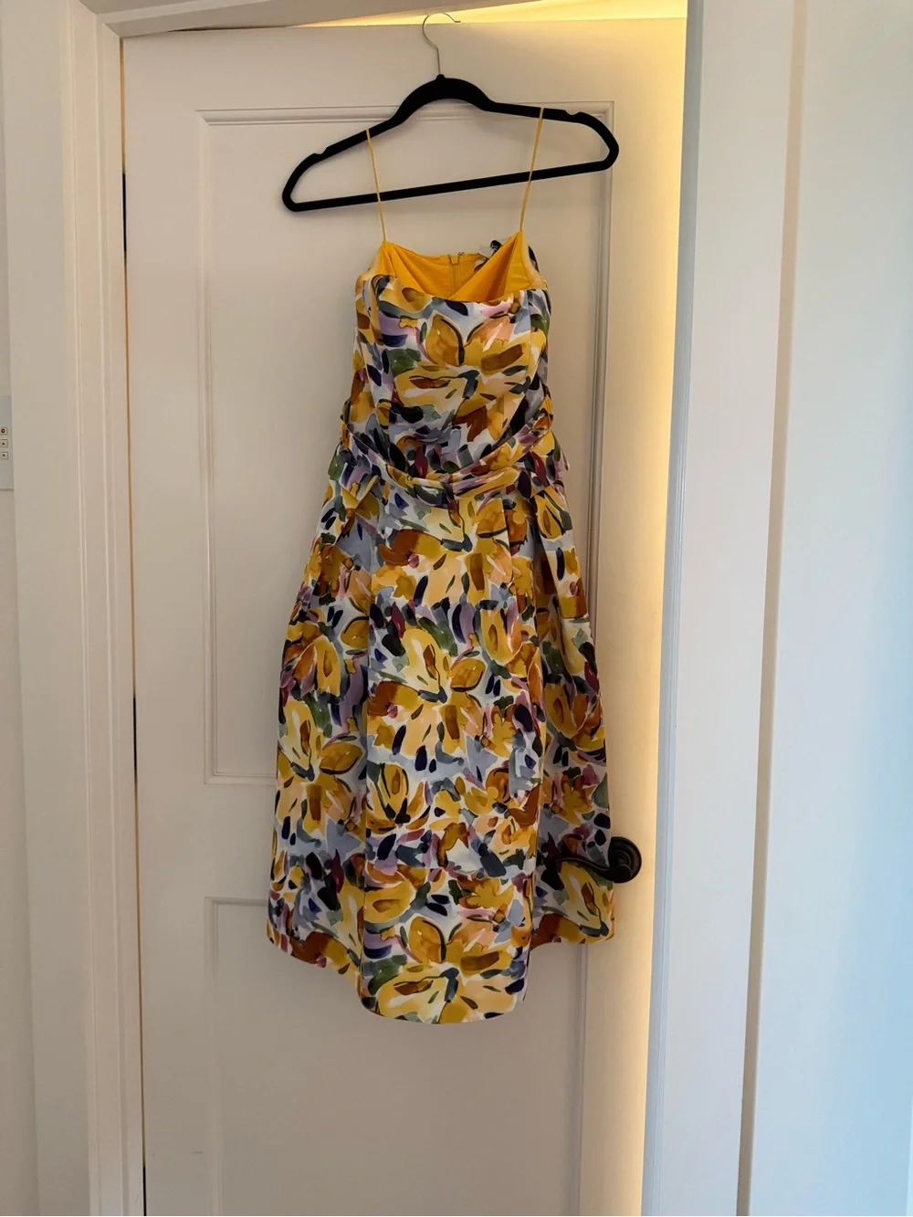 Badgley Mischka Yellow Floral Strapless A-Line Dress Size 6 - Picture 3 of 6